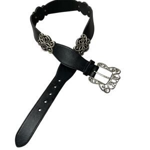 Brighton Black Leather Belt with Ornate Silver Buckle